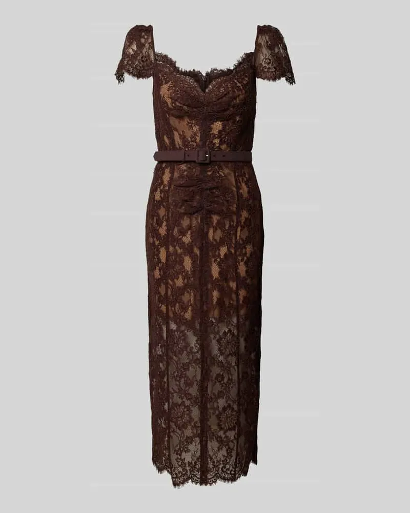 Self-Portrait Midikleid mit Allover-Spitzenbesatz Mittelbraun