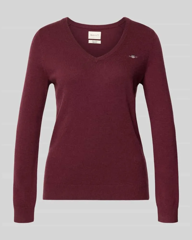 Gant Strickpullover aus Lammwoll-Mix mit V-Ausschnitt Bordeaux
