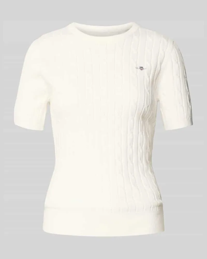 Gant Strickshirt mit Rundhalsausschnitt und Logo-Stitching Offwhite