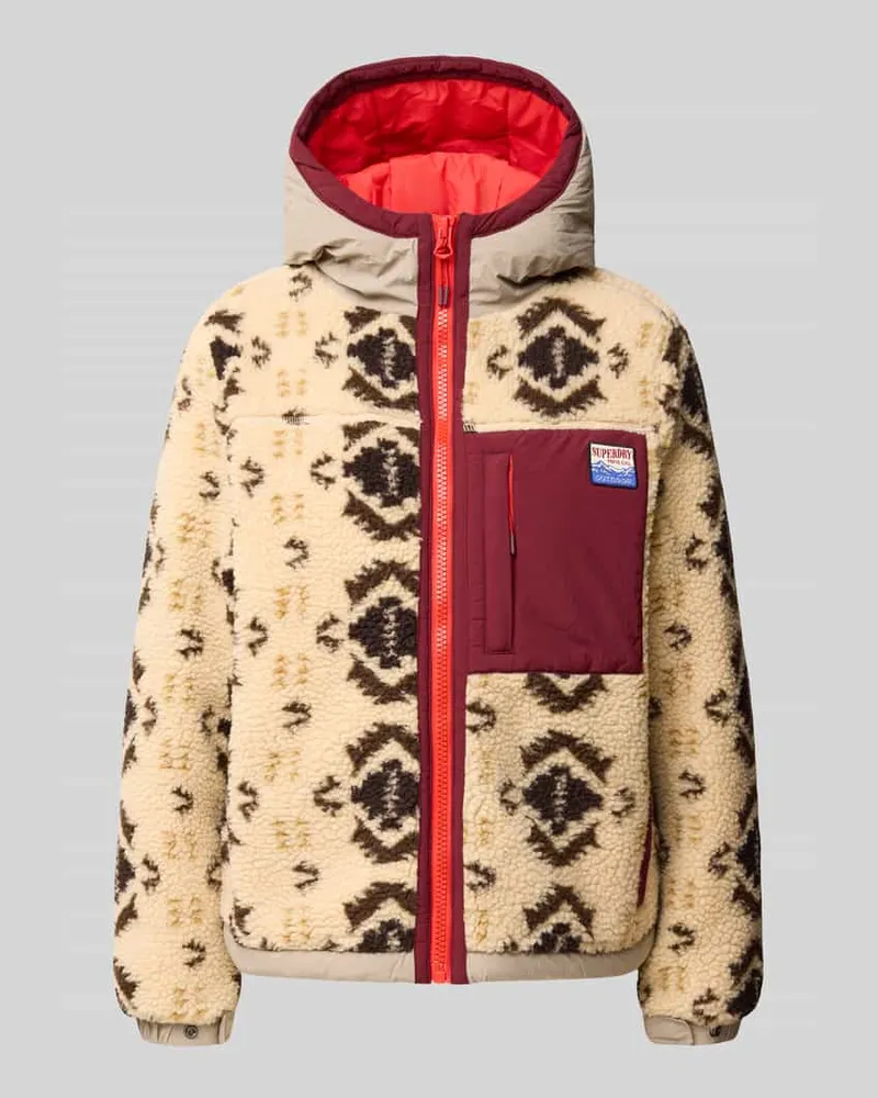 Superdry. Regular Fit Fleecejacke mit Kapuze Beige