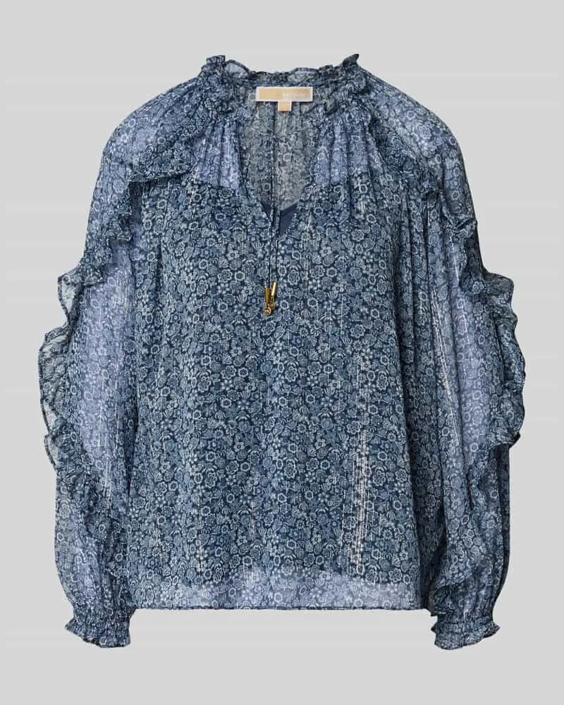 Michael Kors Blusenshirt mit Rüschen und Serafino-Kragen Marine