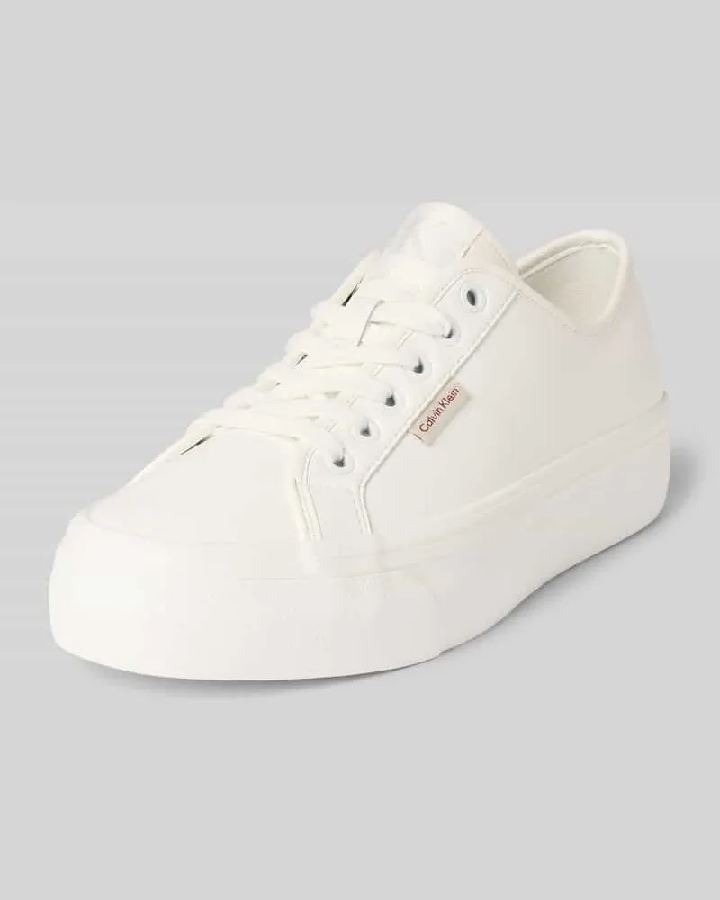 Calvin Klein Ledersneaker mit Label-Details Modell 'VULC FLATFORM Weiss
