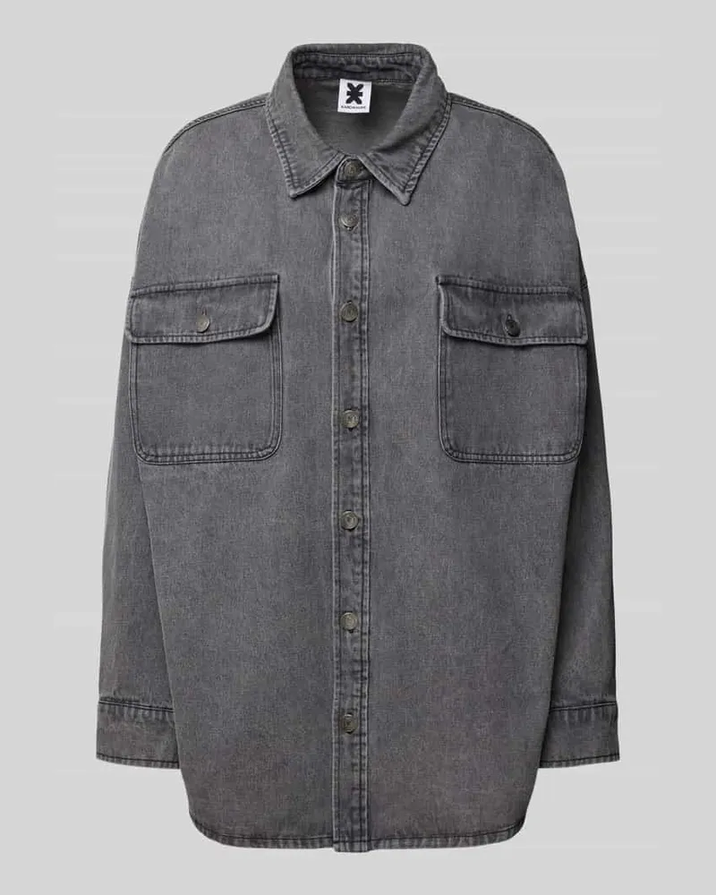 Karo Kauer Oversized Hemdjacke mit Brusttaschen Dunkelgrau