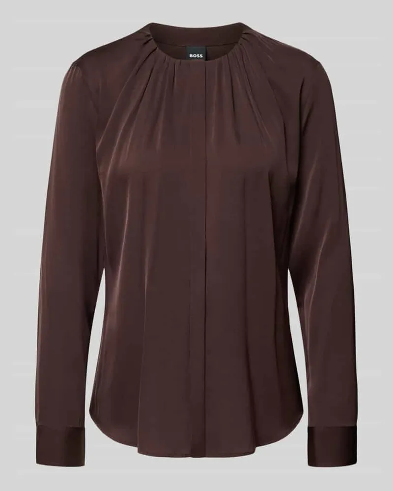 HUGO BOSS Seidenbluse mit Faltenlegung Dunkelbraun