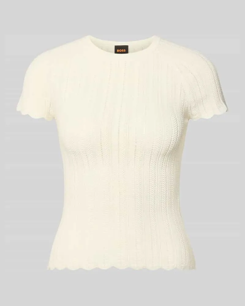 HUGO BOSS Slim Fit Strickpullover aus Viskose-Mix Modell 'FICE Offwhite