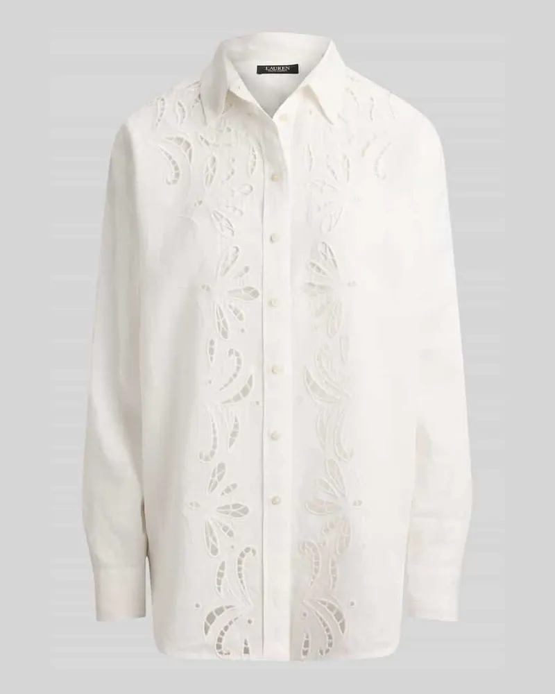Ralph Lauren Relaxed Fit Langarmbluse mit Lochstickerei Ecru