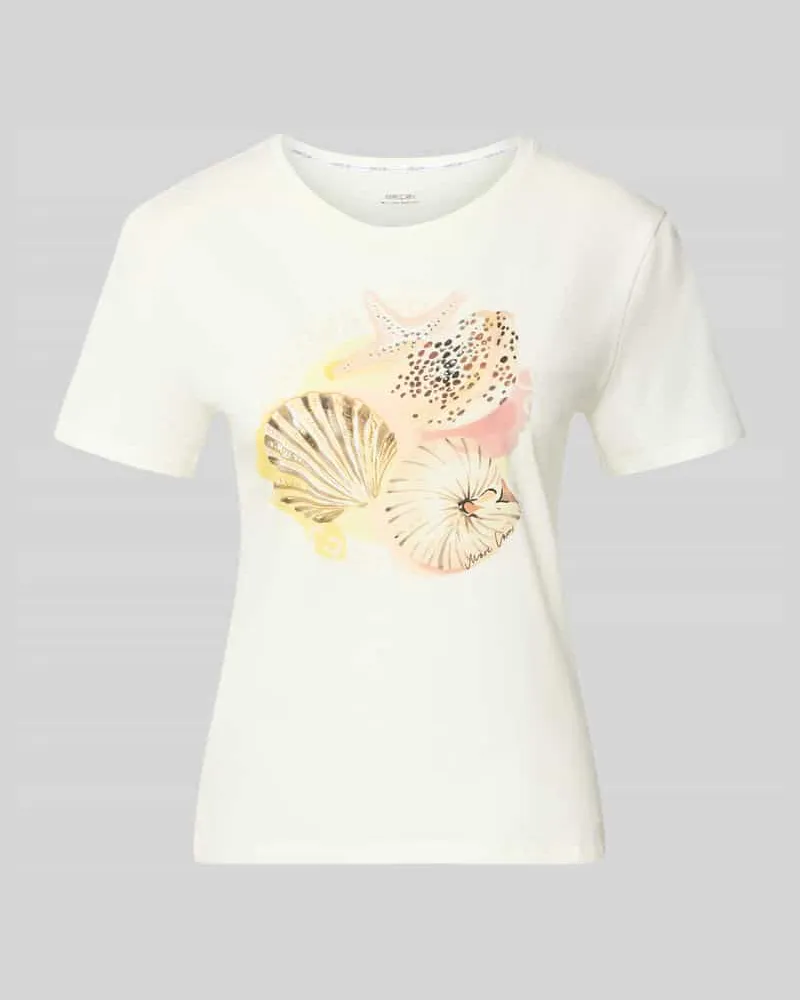 Marc Cain T-Shirt mit Motiv-Print und Strasssteinbesatz Offwhite