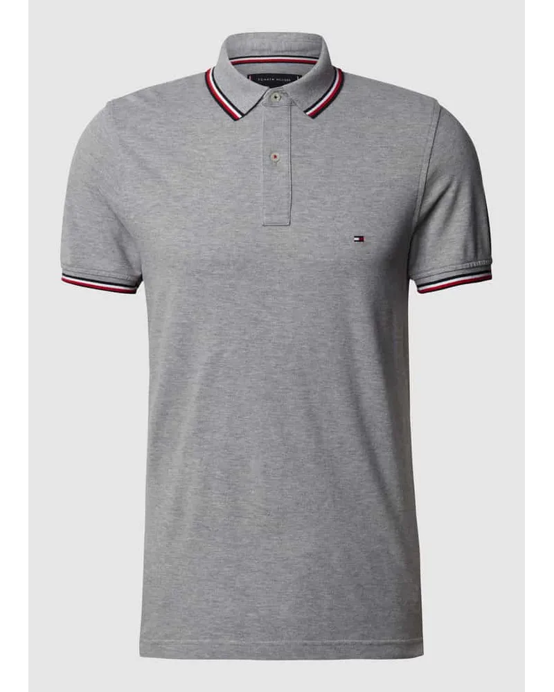 Tommy Hilfiger Slim Fit Poloshirt mit Kontraststreifen Mittelgrau