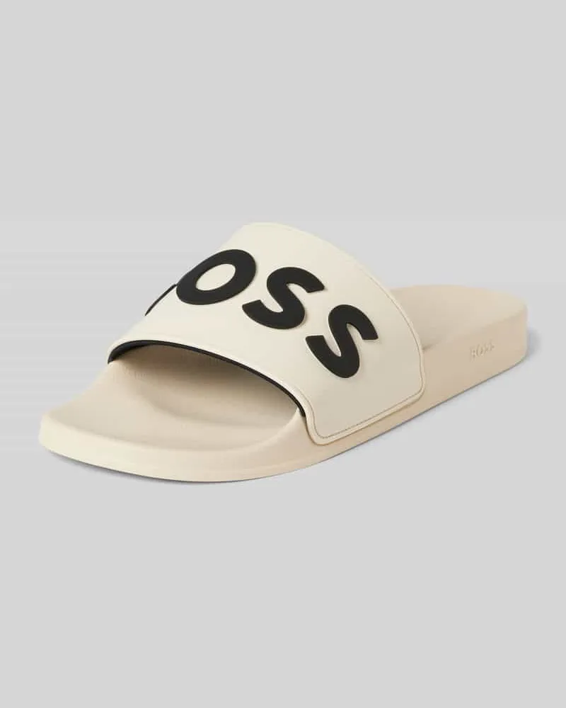 HUGO BOSS Slides mit Label-Print Modell 'Kirk Offwhite