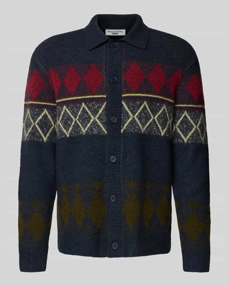 Marc O'Polo Relaxed Fit Strickjacke aus Schurwoll-Mix mit Mohair-Anteil Dunkelblau