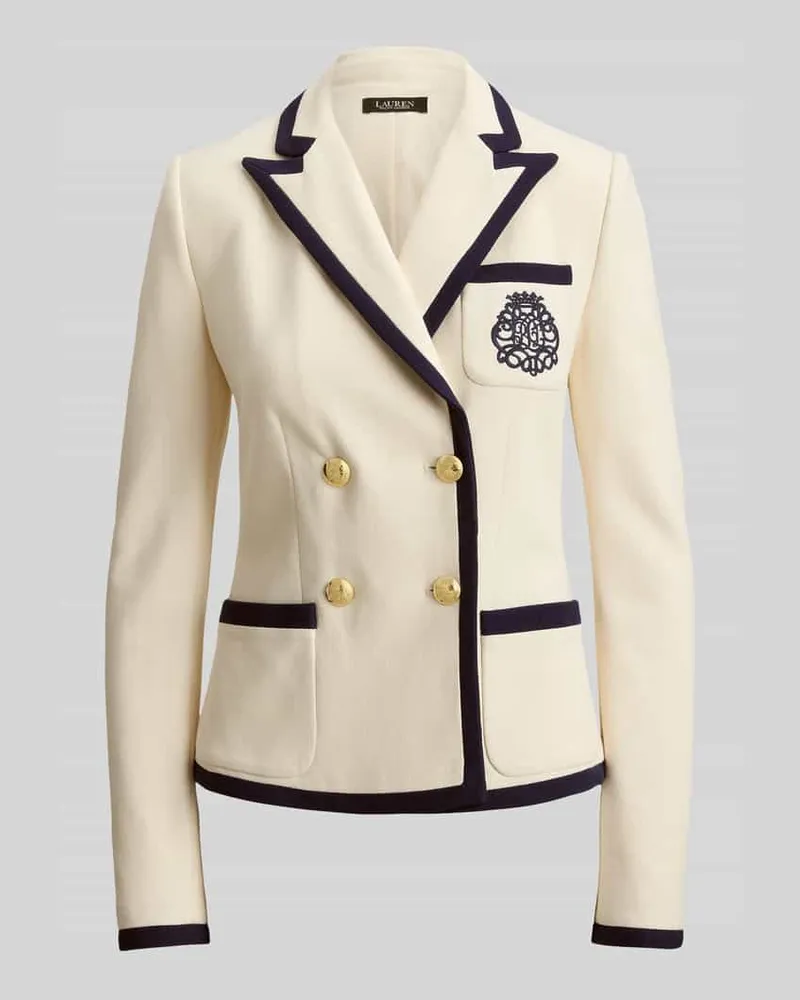 Ralph Lauren Zweireihiger Kurzblazer aus Baumwoll-Mix mit Logo-Stitchig Marine