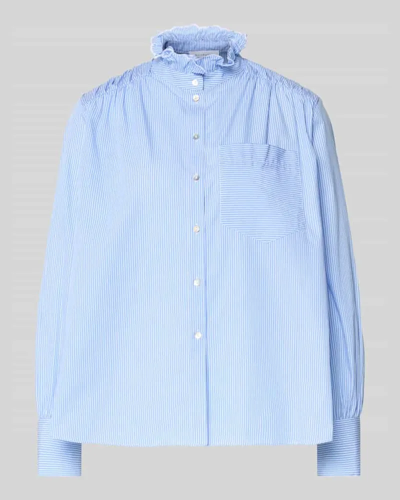 Rich&Royal Regular Fit Bluse aus reiner Baumwolle mit Stehkragen Hellblau