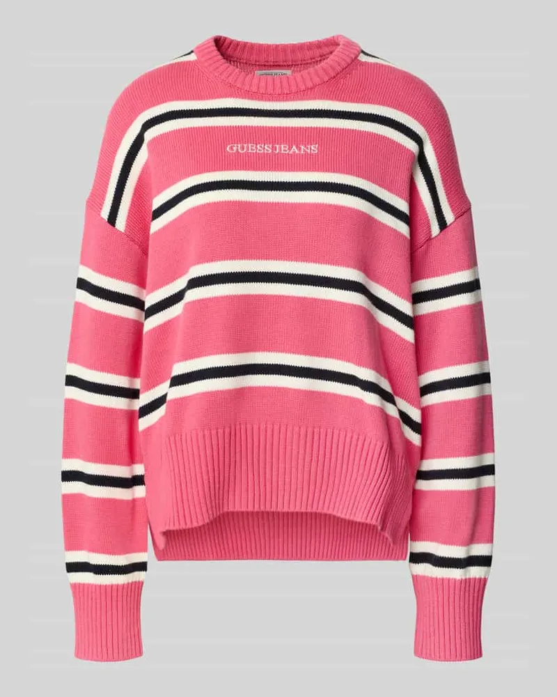 Guess Oversized Strickpullover mit Label-Stitching Fuchsia