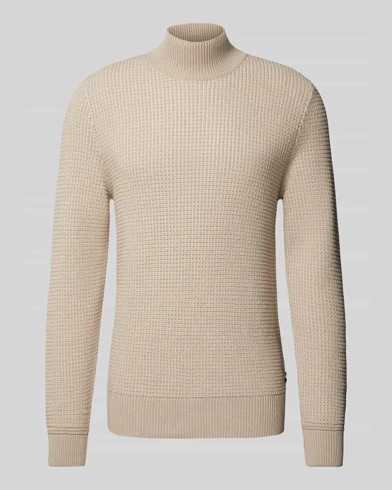 HUGO BOSS Strickpullover mit gerippten Abschlüssen Mittelbraun