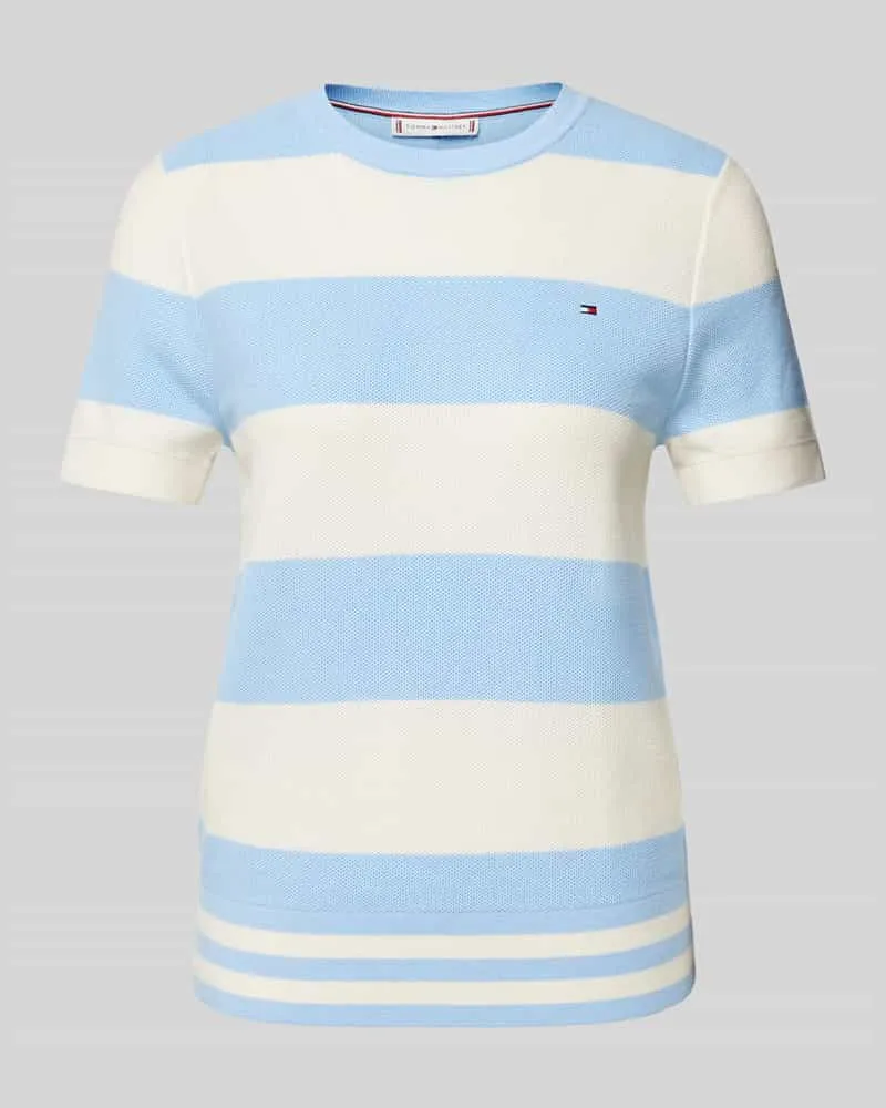 Tommy Hilfiger Strickshirt mit Logo-Stitching Modell 'RUGBY Hellblau
