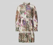 Knielanges Cocktailkleid aus Leinen mit floralem Muster
