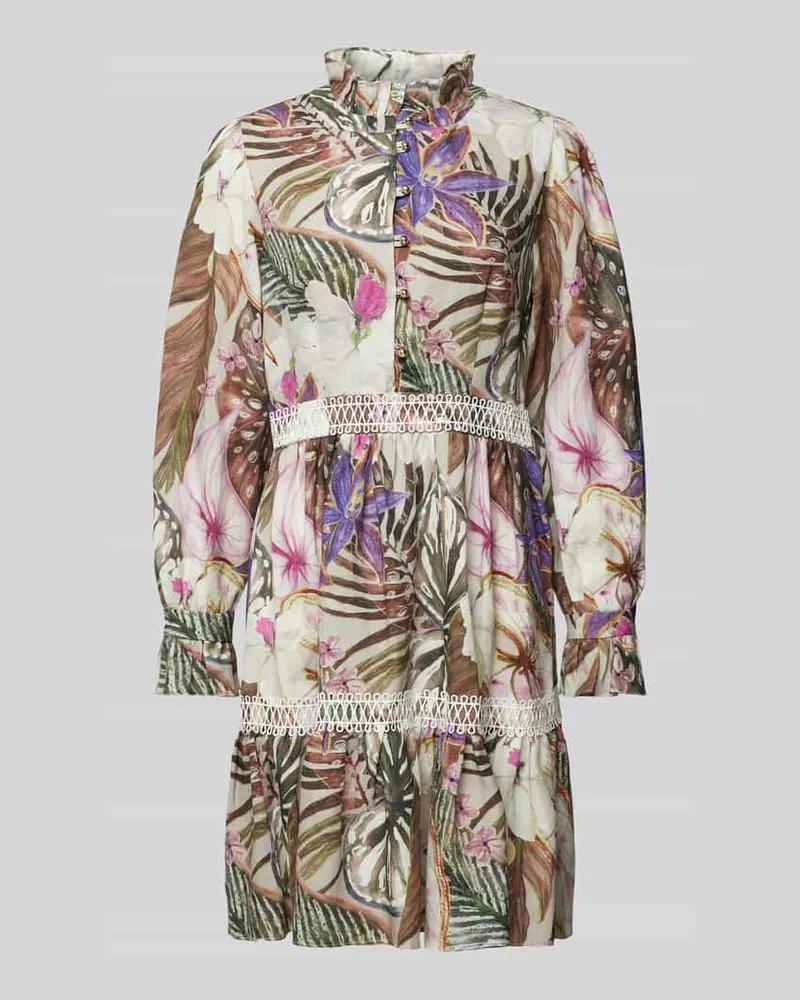 Swing Knielanges Cocktailkleid aus Leinen mit floralem Muster Gruen