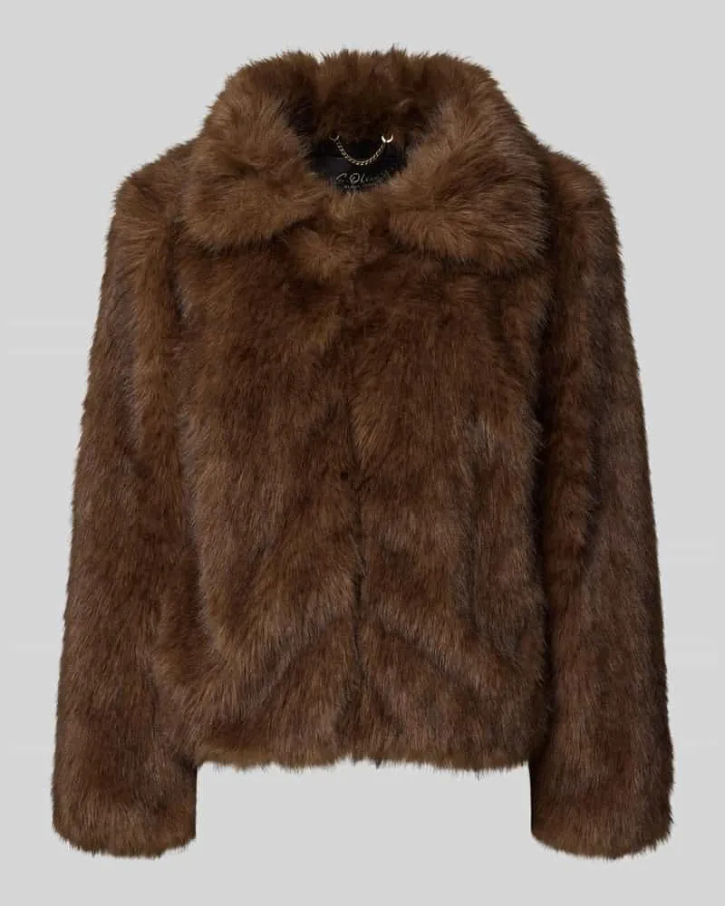 S.Oliver Boxy Fit Webpelzjacke mit Umlegekragen Mittelbraun