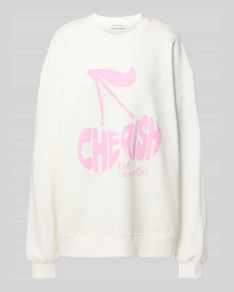 OH APRIL Oversized Sweatshirt mit Motiv- und Statement-Print Offwhite