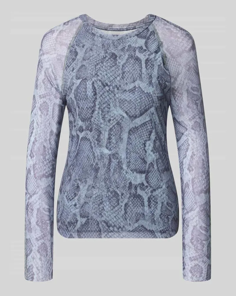 Marc Cain Longsleeve aus Mesh mit Schlangen-Muster Hellblau