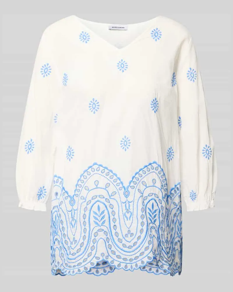 More & More Relaxed Fit Bluse mit Lochstitching in Paisley-Optik Weiss