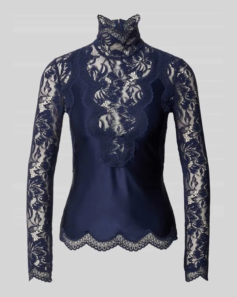 Paco Rabanne Slim Fit Bluse mit Spitzenbesatz Blau