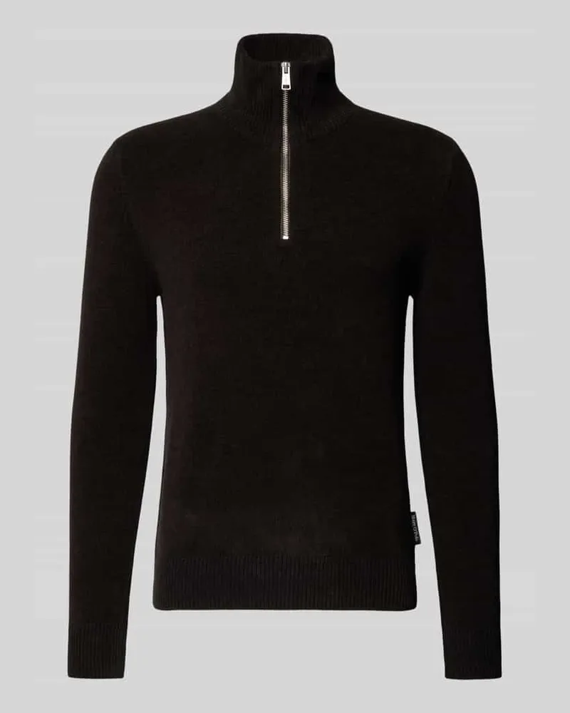 Marc O'Polo Regular Fit Troyer aus Baumwoll-Schurwoll-Mix Dunkelbraun