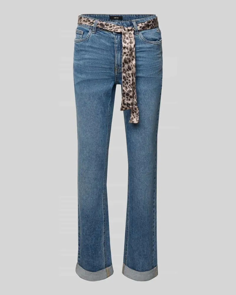 ZERO Slim Fit Jeans mit Bindegürtel und Saum mit Aufschlag Jeansblau