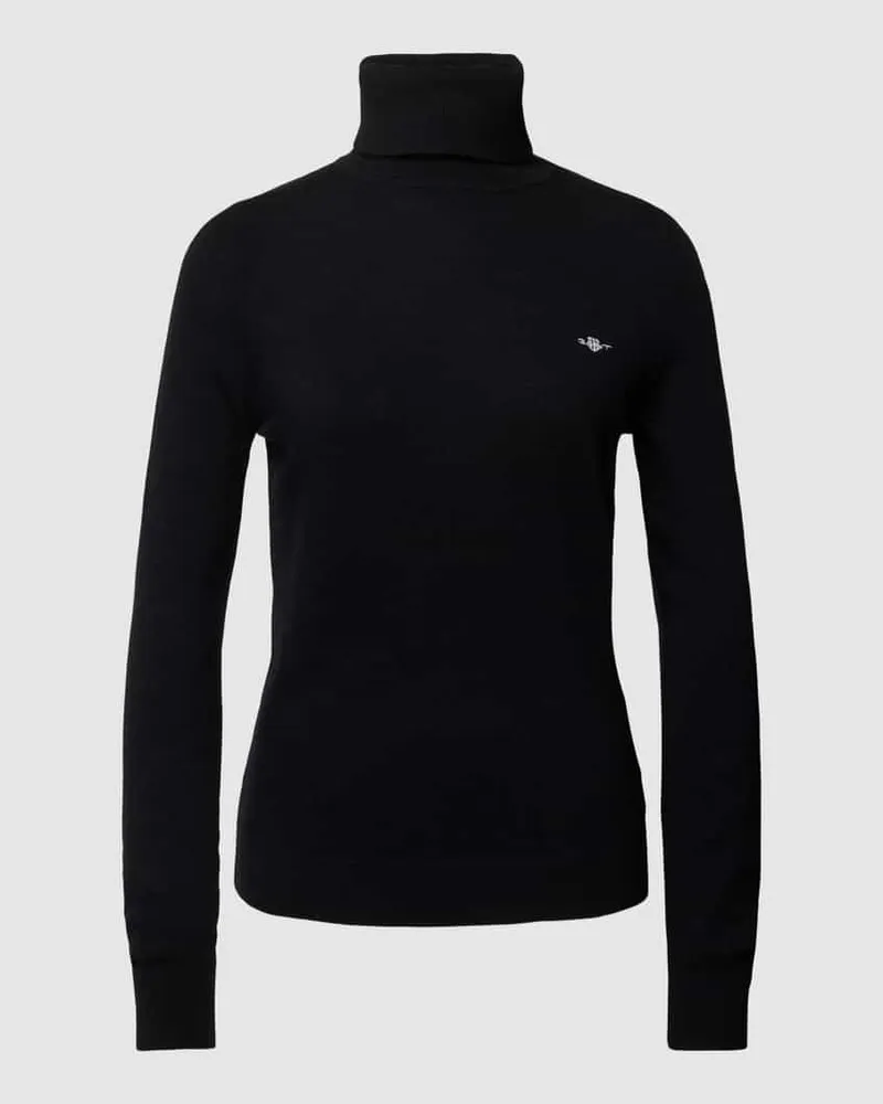 Gant Rollkragenpullover aus Leinen-Mix mit Logo-Stitching Black