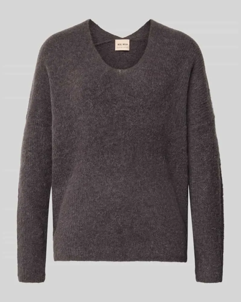 Mos Mosh Strickpullover aus Woll-Mix mit V-Ausschnitt Modell 'THORA Dunkelbraun