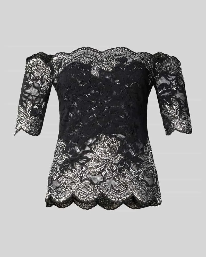Paco Rabanne T-Shirt mit Carmen-Ausschnitt aus Spitze Black