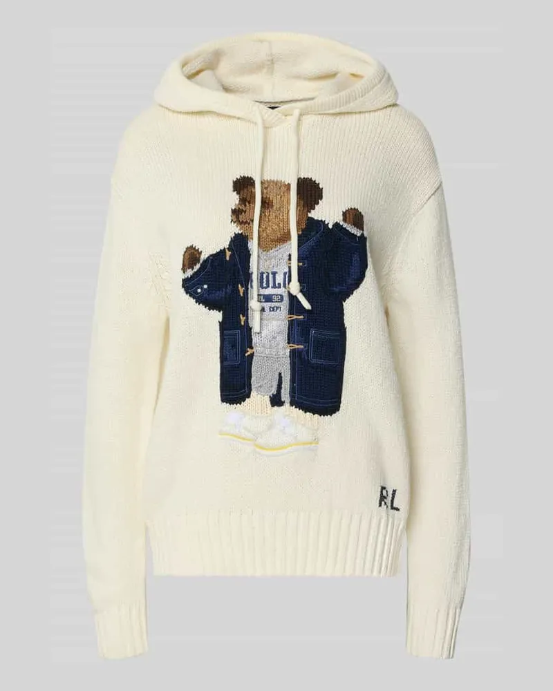 Ralph Lauren Strickpullover aus reiner Baumwolle mit Kapuze Offwhite