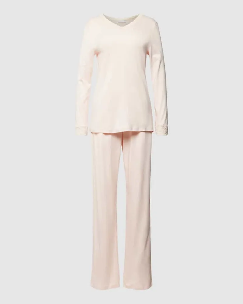 Hanro Pyjama mit Spitzenbesatz Pink