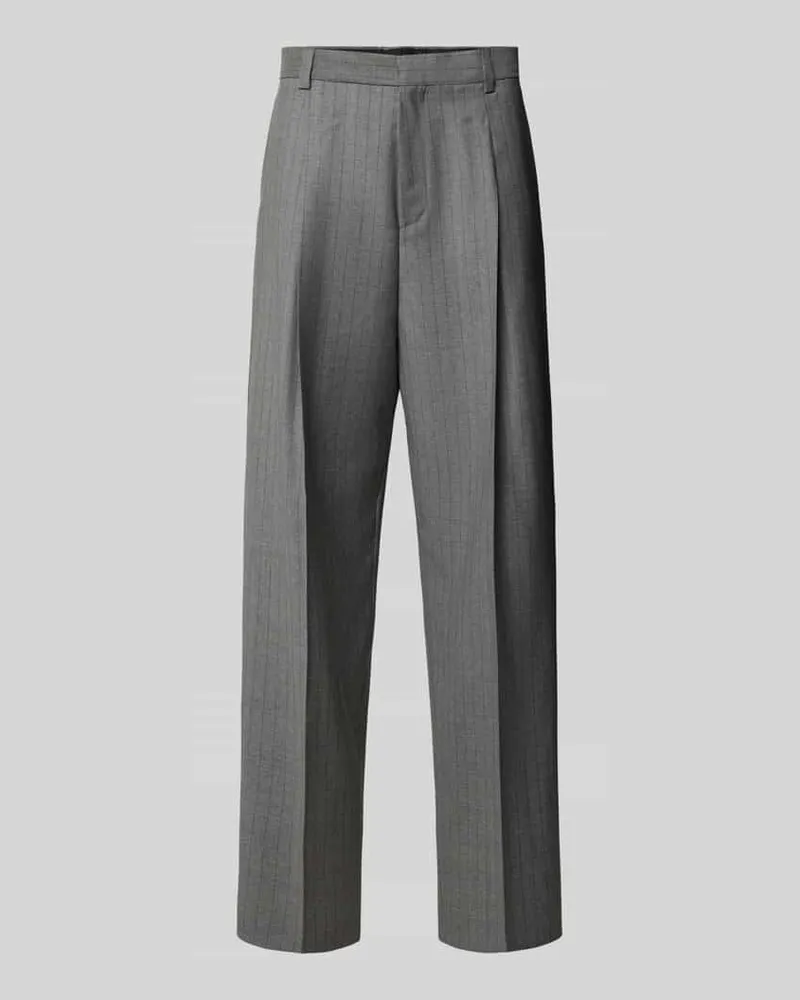 HUGO BOSS Loose Fit Bundfaltenhose aus Wolle mit Bügelfalte Mittelgrau