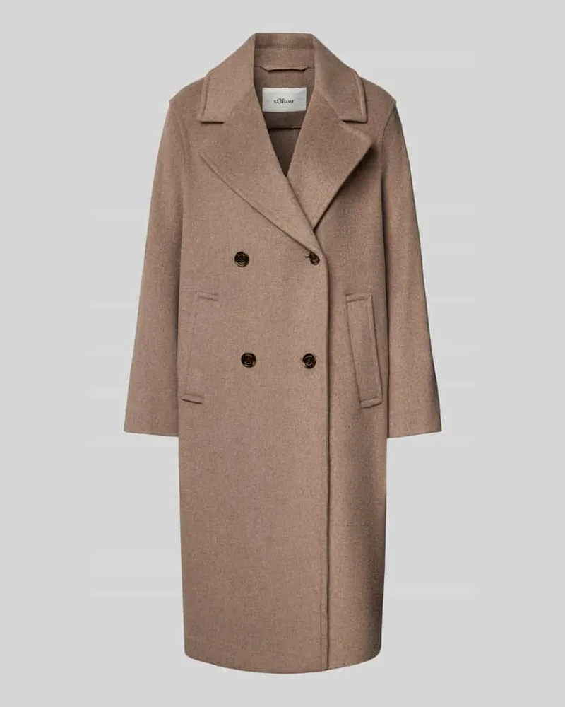 S.Oliver Regular Fit Wollmantel mit doppelreihiger Knopfleiste Taupe