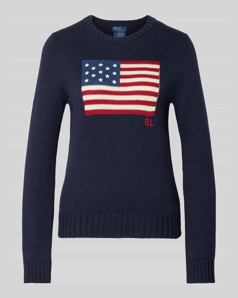 Ralph Lauren Strickpullover mit Flaggen-Motiv und Rundhalsausschnitt Marine