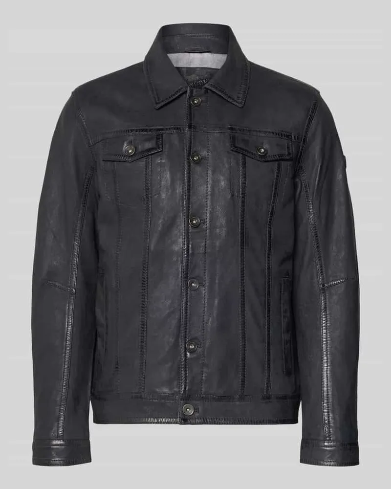 Mauritius Lederjacke aus Schafsnubuk mit Brusttaschen Modell 'MEDDO Marine