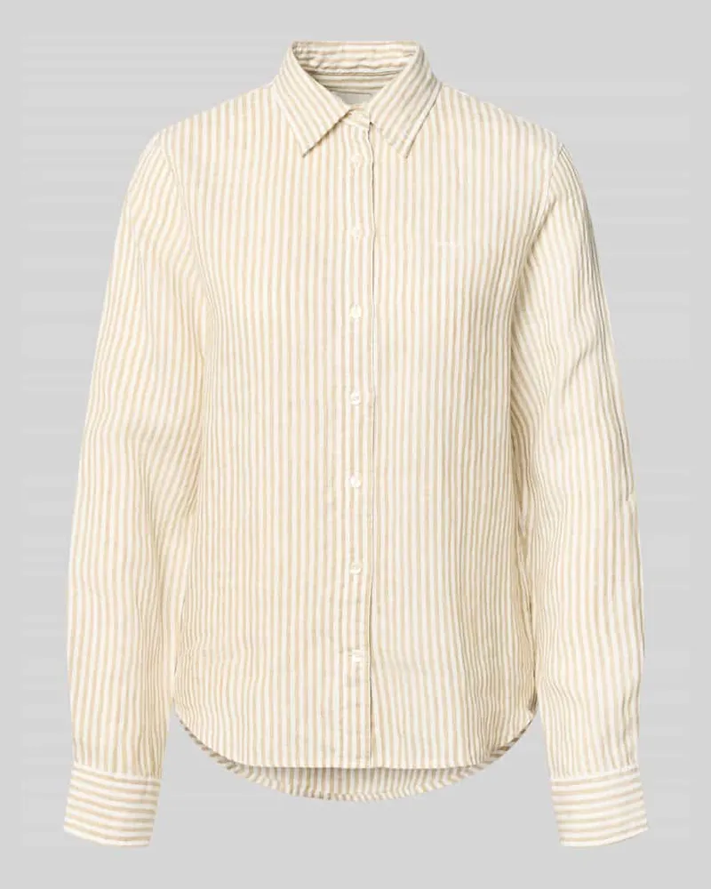 Gant Regular Fit Leinenbluse mit Hemdblusenkragen und Label-Stitching Camel