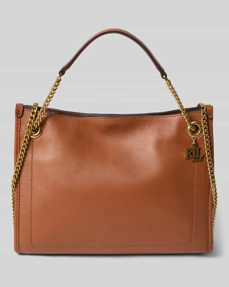 Ralph Lauren Lederhandtasche mit Label-Anhänger Cognac