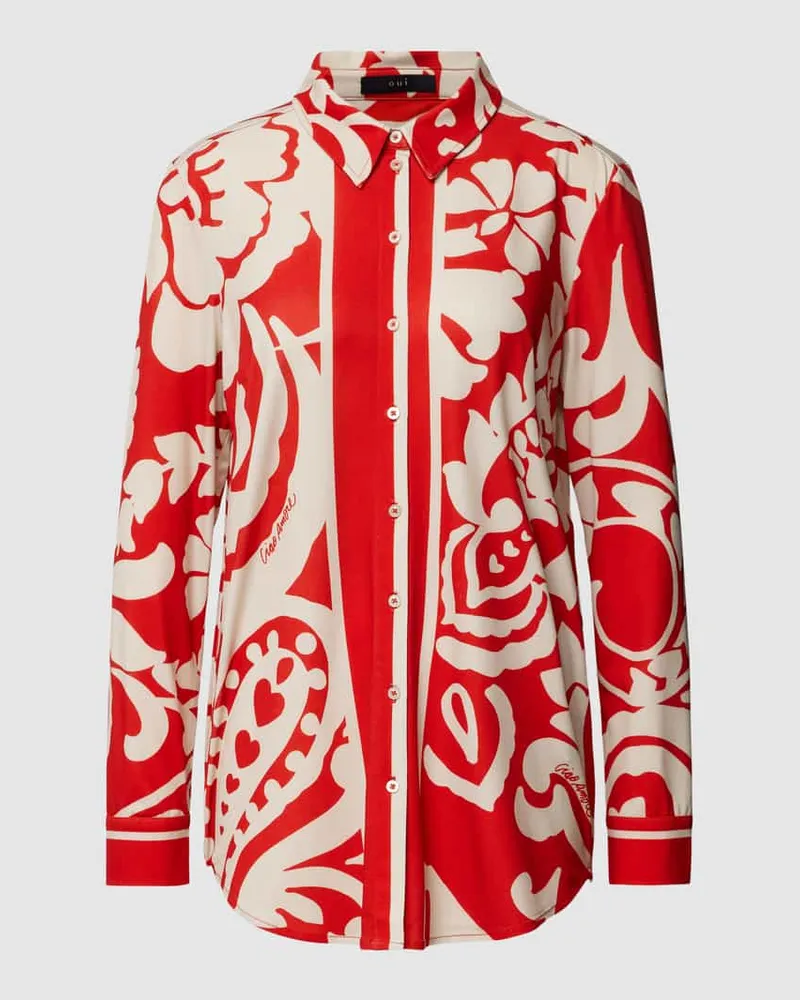 Oui  Bluse mit Allover-Print Rot