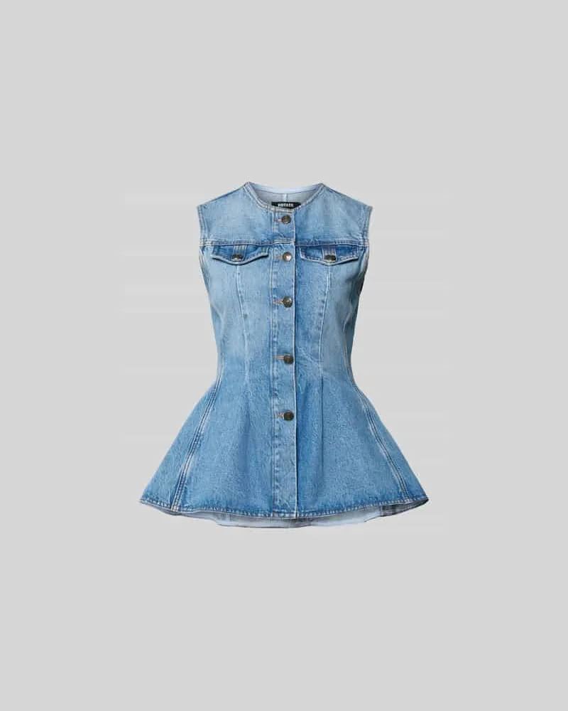 ROTATE Birger Christensen Flared Fit Top in Denim-Optik Jeansblau