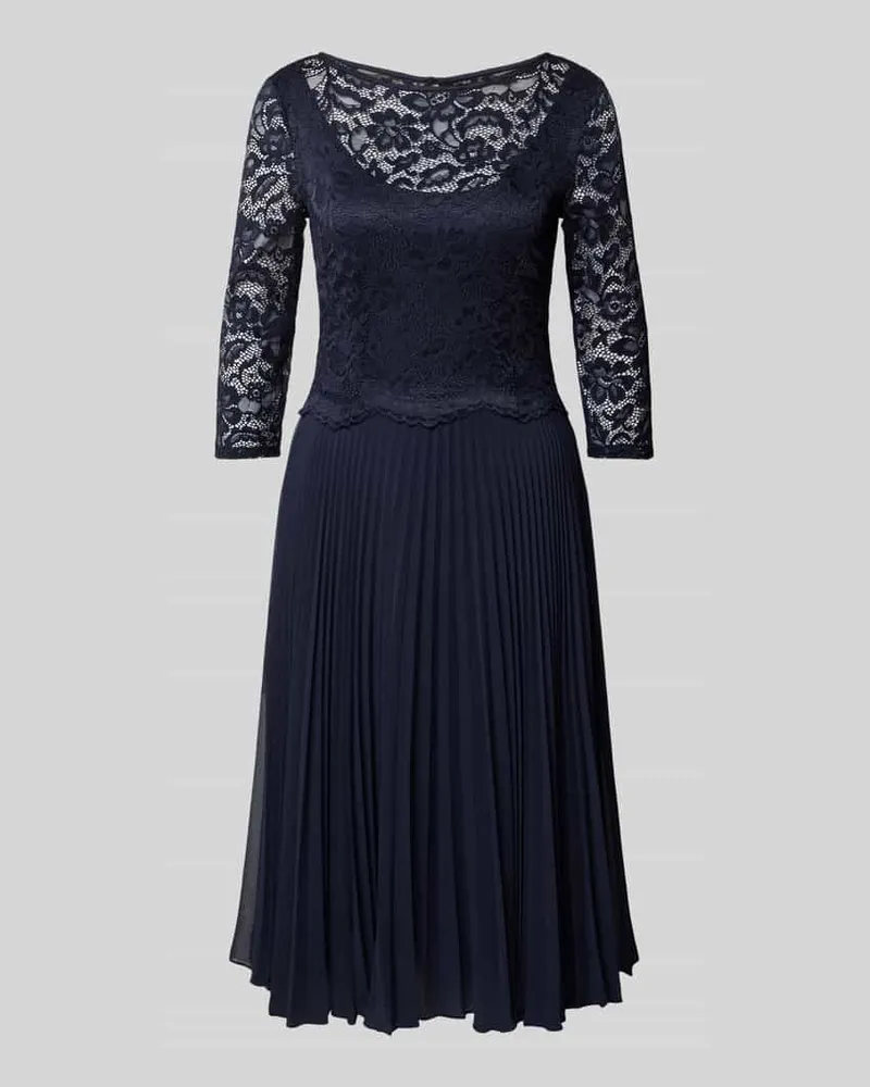Vera Mont Knielanges Cocktailkleid mit Spitzenbesatz Dunkelblau