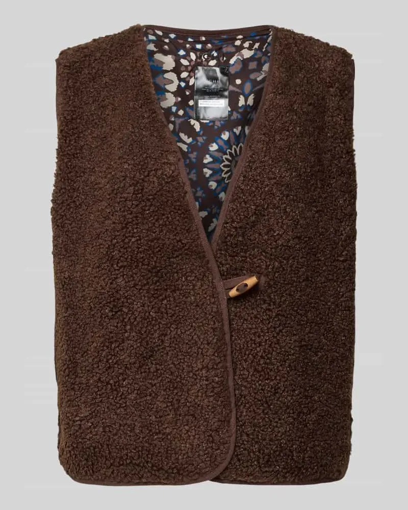 ICHI Regular Fit Weste aus Teddyfell Modell 'Gozima Dunkelbraun
