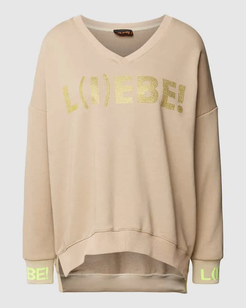 Miss Goodlife Sweatshirt mit Ziersteinbesatz Modell I)EBE Sand