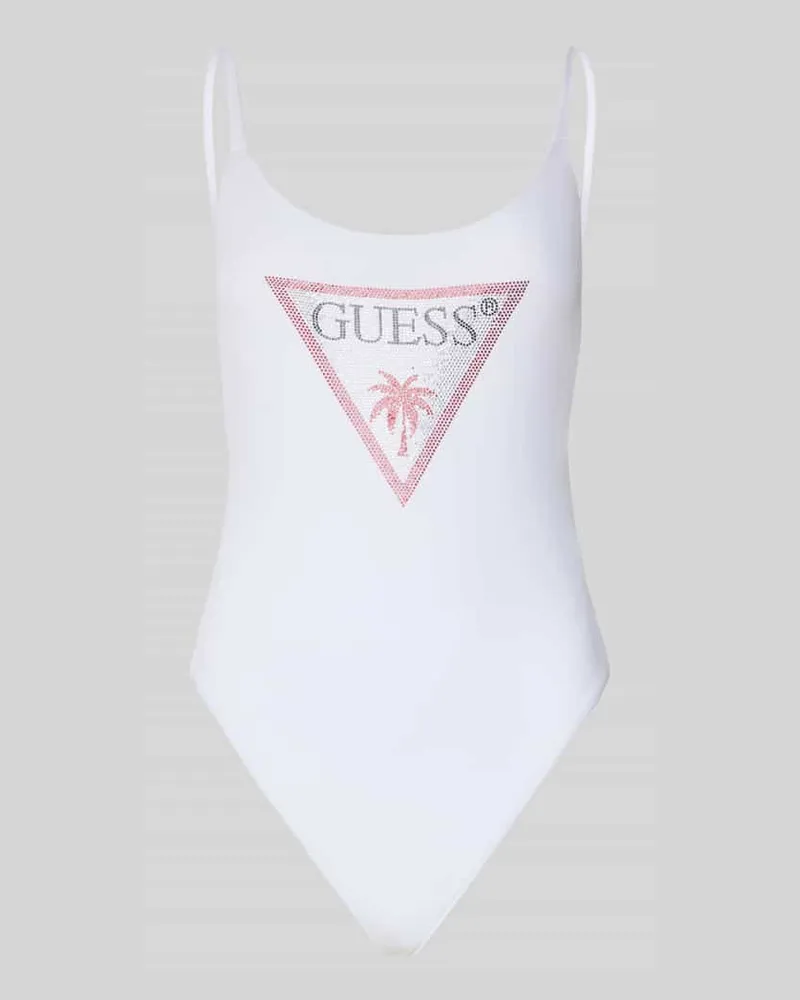 Guess Slim Fit Badeanzug mit Strasssteinbesatz Weiss