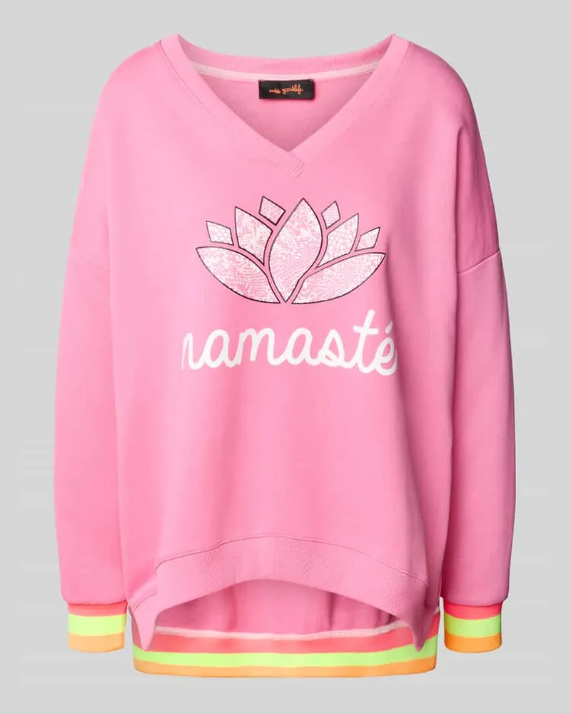 Miss Goodlife Sweatshirt mit Statement-Print und V-Ausschnitt Rosa