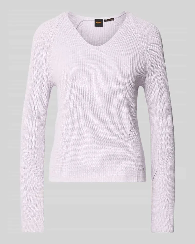 HUGO BOSS Regular Fit Strickpullover aus reiner Baumwolle Modell 'C_FARDELLINA Flieder