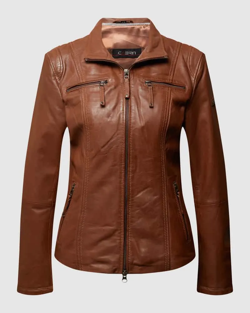 CABRINI Lederjacke mit Crinkle-Effekt Cognac