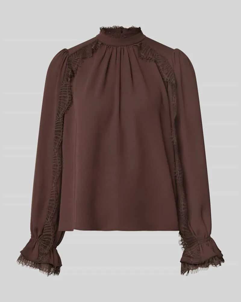 Marc Cain Regular Fit Bluse mit Spitzenbesatz Dunkelbraun