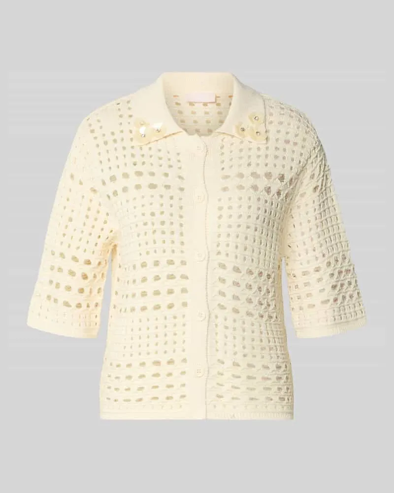 Liu Jo Regular Fit Bluse in Strick-Optik mit floralem Ziersteinbesatz Offwhite